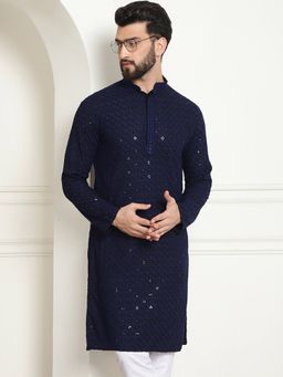 SOJANYA - Navy Blue Cotton Festive Kurta