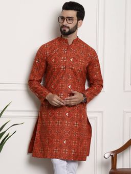 SOJANYA - Orange Cotton Linen Festive Kurta