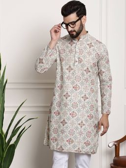 SOJANYA - Cream Cotton Linen Festive Kurta