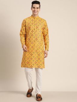 SOJANYA - Yellow Cotton Linen Festive Kurta