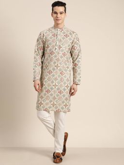 SOJANYA - Cream Cotton Linen Festive Kurta