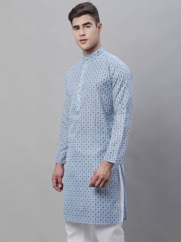 SOJANYA - Blue Cotton Linen Festive Kurta