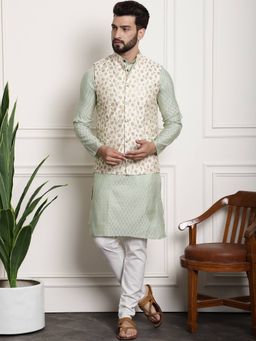SOJANYA - Cream Silk Blend Festive Kurta With Pyjama & Nehru Jacket