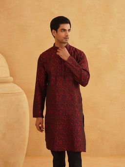SOJANYA - Maroon Silk Blend Festive Kurta