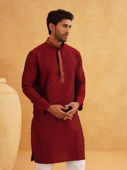 SOJANYA - Maroon Silk Blend Festive Kurta