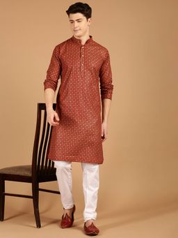 SOJANYA - Maroon Cotton Linen Festive Kurta With Pyjama