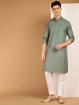 SOJANYA - Blue Cotton Linen Festive Kurta