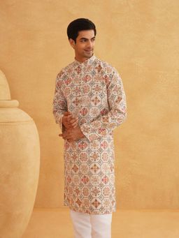 SOJANYA - Cream Cotton Linen Festive Kurta