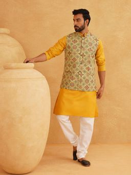 SOJANYA - Green Cotton Blend Festive Kurta With Pyjama & Nehru Jacket