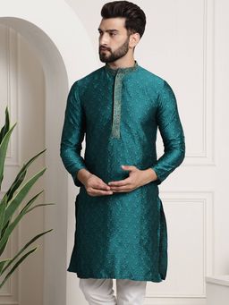 SOJANYA - Teal Silk Blend Festive Kurta