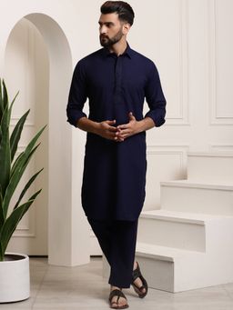 SOJANYA - Navy Blue Cotton Blend Festive Kurta With Pyjama