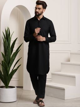 SOJANYA - Black Cotton Blend Festive Kurta With Pyjama