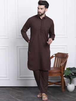 SOJANYA - Brown Cotton Blend Festive Kurta With Pyjama