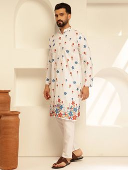 SOJANYA - White Cotton Festive Kurta With Pyjama