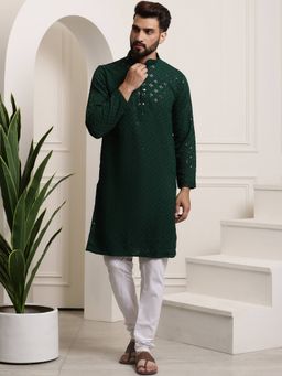SOJANYA - Green Cotton Festive Kurta With Pyjama