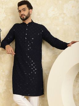 SOJANYA - Navy Blue Cotton Festive Kurta