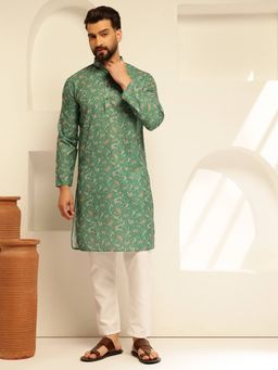 SOJANYA - Green Cotton Blend Festive Kurta With Pyjama