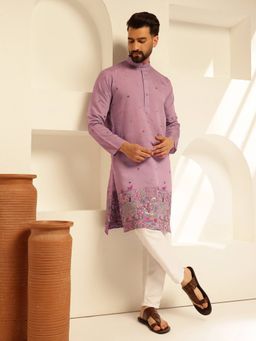 SOJANYA - Purple Cotton Silk Festive Kurta With Pyjama