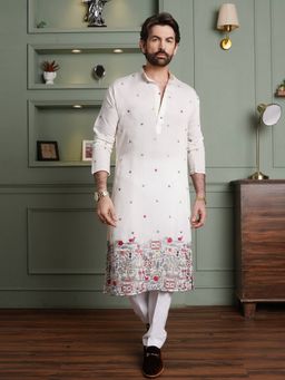 SOJANYA - White Cotton Silk Festive Kurta With Pyjama