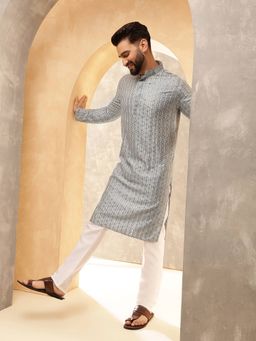 SOJANYA - Blue Cotton Rayon Festive Kurta With Pyjama