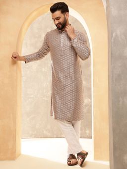 SOJANYA - Brown Cotton Rayon Festive Kurta With Pyjama