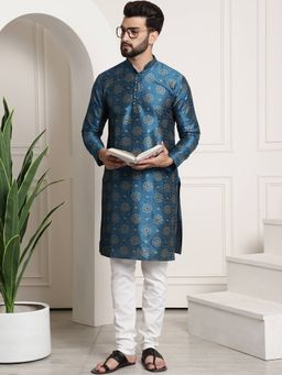 SOJANYA - Blue Silk Blend Festive Kurta With Pyjama