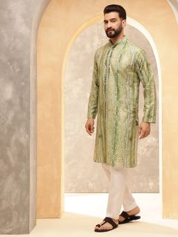 SOJANYA - Green Cotton Silk Festive Kurta With Pyjama