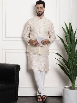 SOJANYA - Cream Silk Blend Festive Kurta With Pyjama & Nehru Jacket