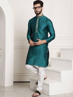 SOJANYA - Teal Silk Blend Festive Kurta With Pyjama
