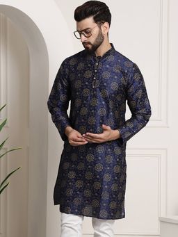 SOJANYA - Navy Blue Silk Blend Festive Kurta