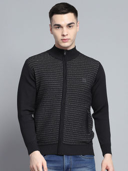 Monte Carlo - Black Mock Neck Textured Zipper Cardigan