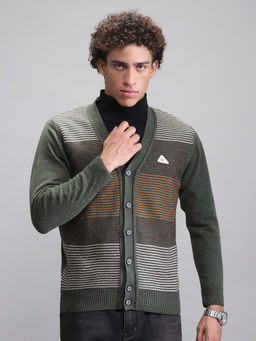 Monte Carlo - Striped V Neck Full Sleeve Cardigan