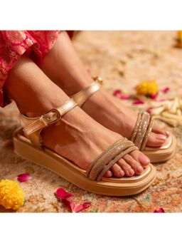 Coral Haze - Faye In Gold Sandals