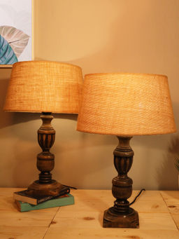 Homesake - Rustic Table Lamp 2Pcs Cubist Antique Jute