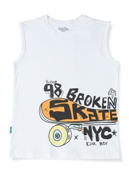 Palm Tree By Gini & Jony - Boys White Cotton Printed Sando