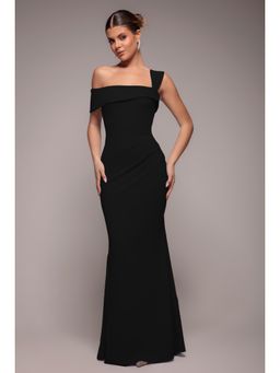 GODDIVA - Off The Shoulder Pleated Black Waist Dress