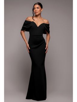 GODDIVA - Off The Shoulder Draped Sleeve Black Dress