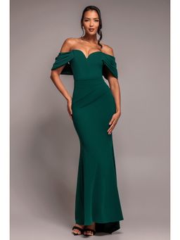 GODDIVA - Off The Shoulder Draped Sleeve Green Dress