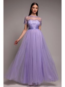 GODDIVA - Embroidered Mesh Lavender Dress