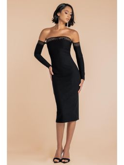 GODDIVA - Boobtube Ribbed Black Dress With Split
