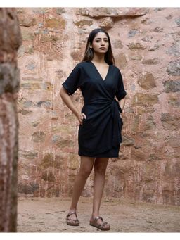 The Good Rebel - Verve Black Solid Mini Wrap Dress