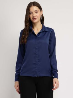 FableStreet - Satin Shirt - Navy Blue