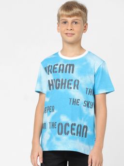 Jack & Jones Junior - Boys Blue Slogan Print Crew Neck T-shirt
