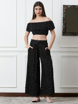 DEBONATELLA - Women Black Polka Dot Print Co-Ord (Set of 2)