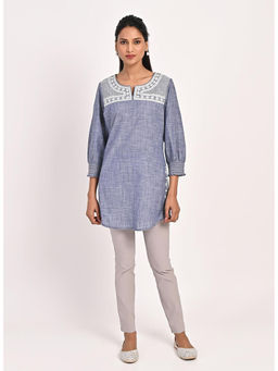 Lakshita - Navy Blue Round Neck Embroidered Tunic