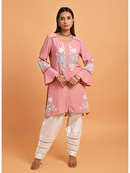 Lakshita - Pink Patchwork Embroidered Tunic with Asymmetrical Hemline