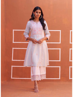 Lakshita - Spa Blue A Line Embroidered Kurta with Three Fourth Sleeves