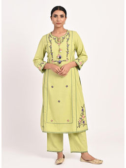 Lakshita - Green Embroidered Straight-Fit Cotton Co-Ord (Set of 2)