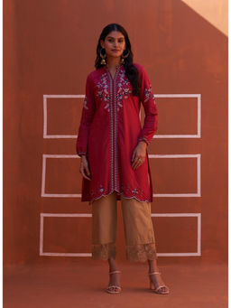 Lakshita - Pink Embroidered Kurta for Women with Puffed Sleeves
