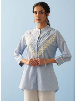 Lakshita - Blue Embroidered Tunic with Lace Detailing